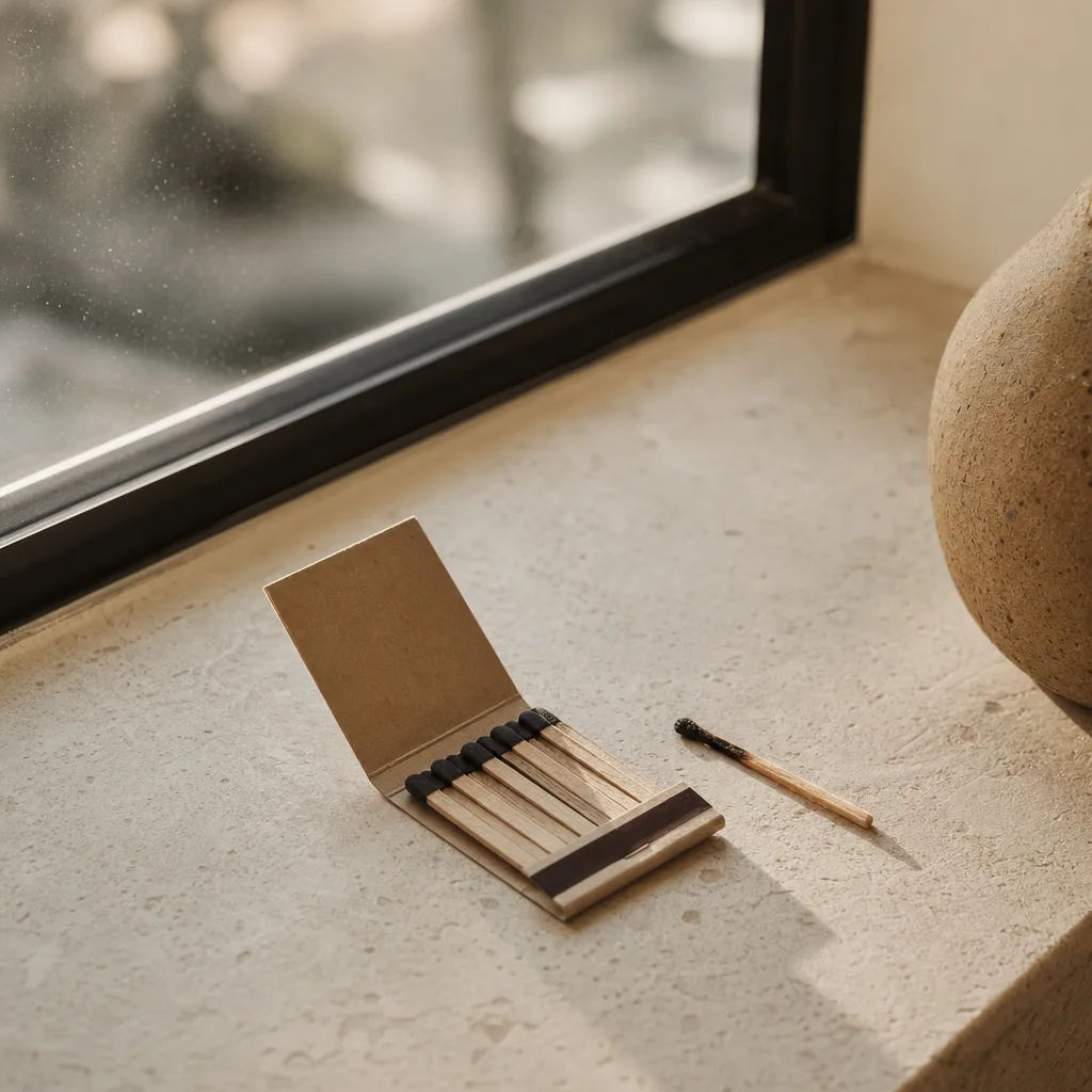 An open matchbook with one match cleanly struck and set aside