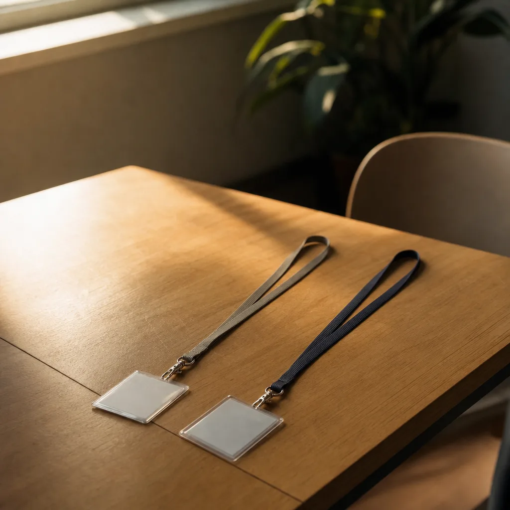 A clean wooden conference table corner