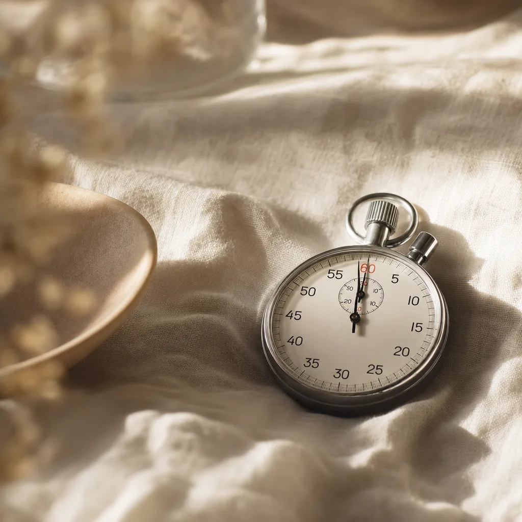 A reset stopwatch face-up on pale linen