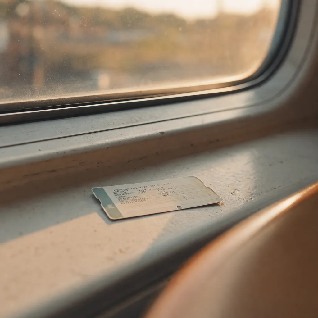 A single train ticket resting on a sunlit windowsill
