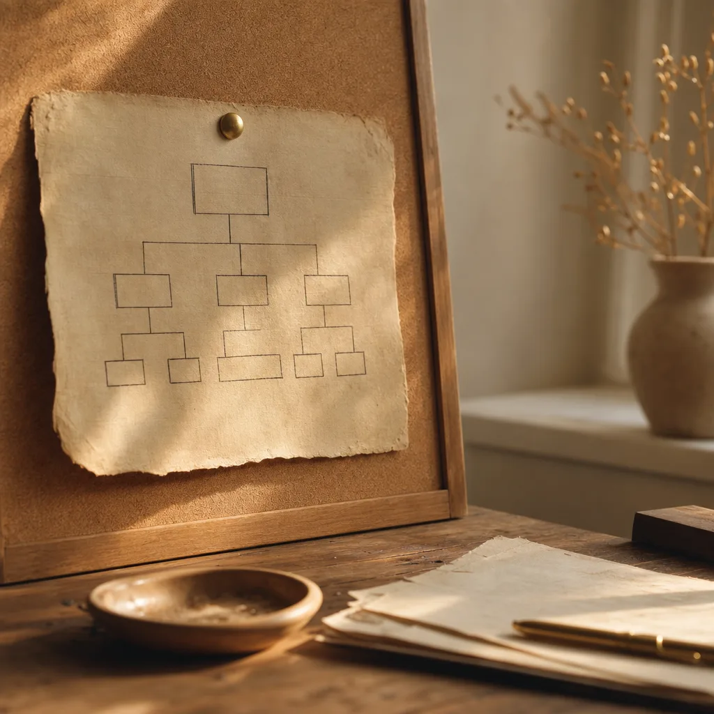 A worn decision-tree diagram printed on yellowed paper