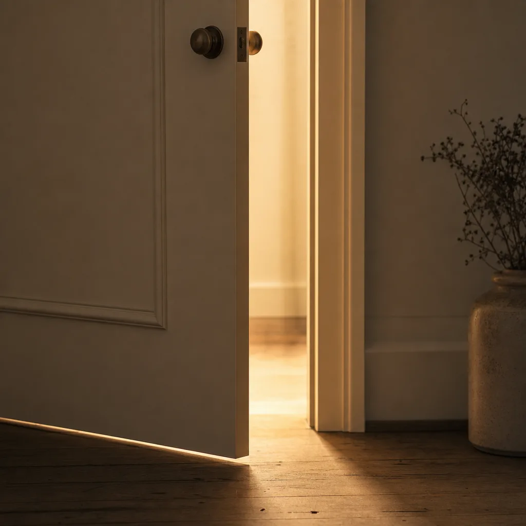 A single unlatched interior door resting ajar