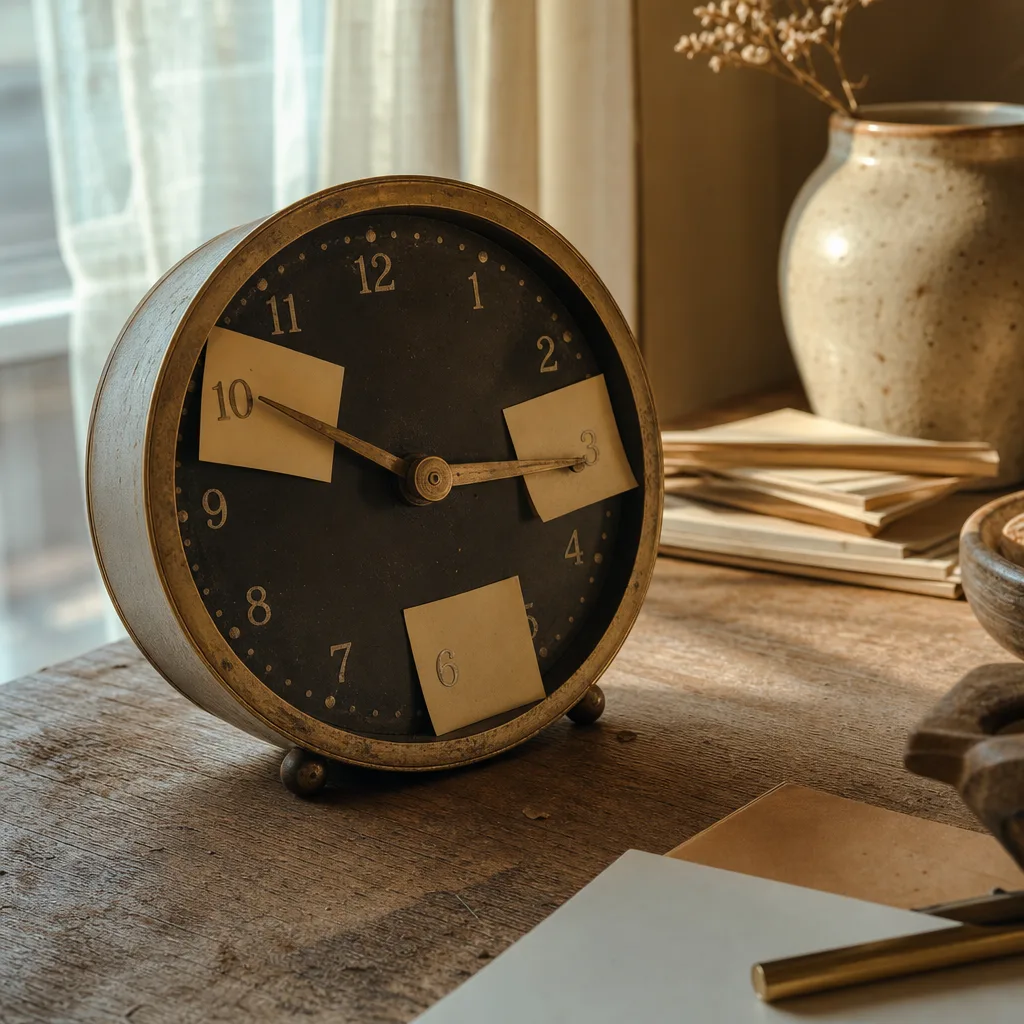 A vintage analog wall clock with its glass face removed