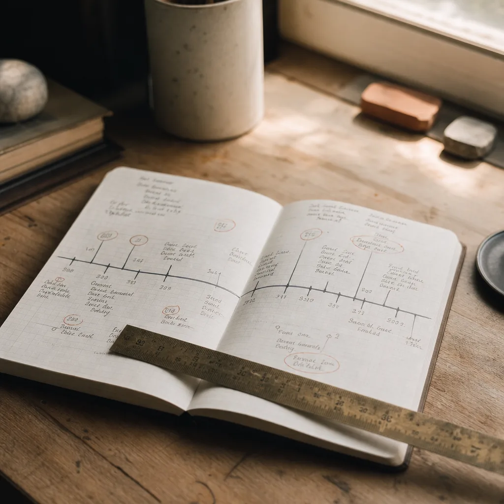 An open field notebook flat on a desk