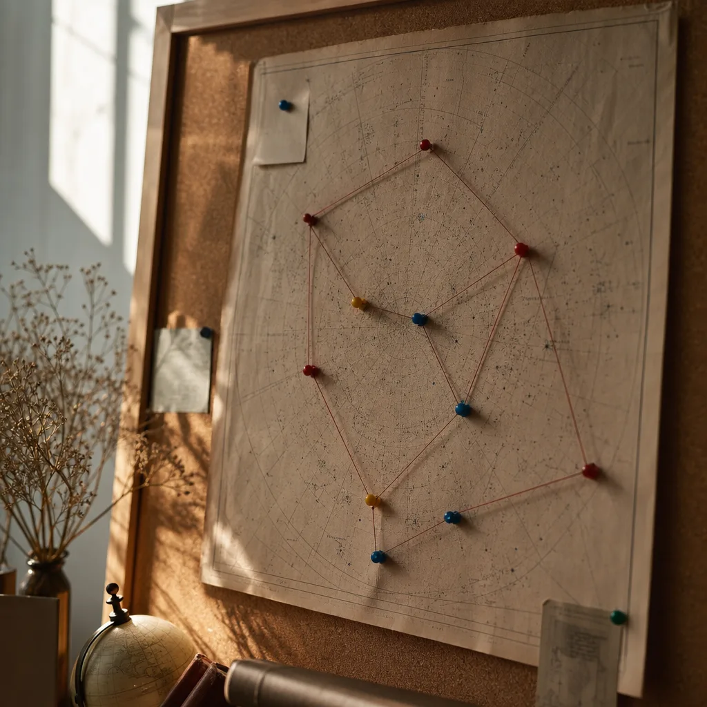 A vintage scientific chart pinned to a corkboard