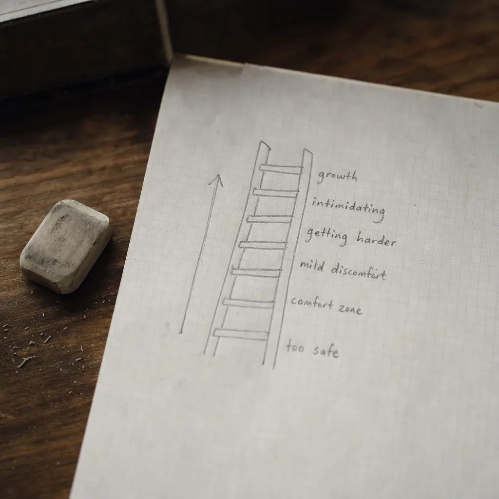 A hand-drawn exposure ladder sketched in pencil on graph paper