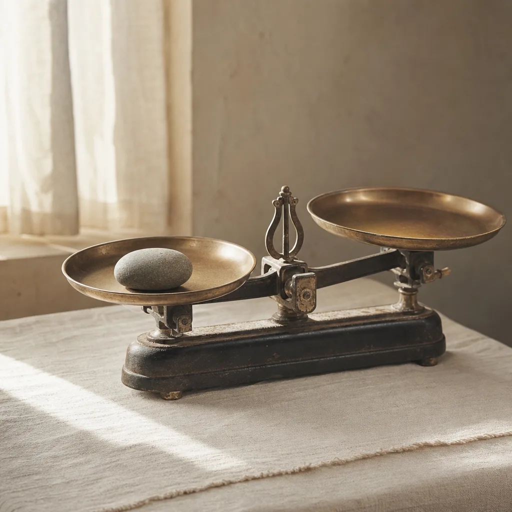 A vintage apothecary scale with two brass pans