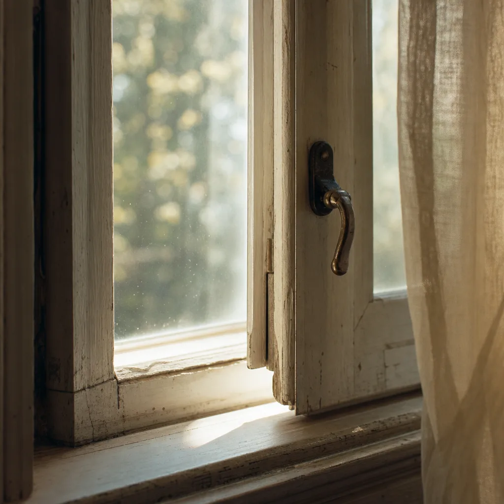 A single window latch unhooked and slightly ajar