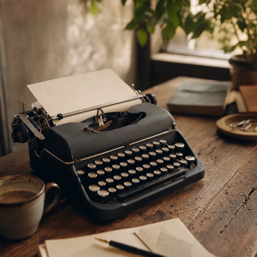 A vintage manual typewriter with a half-typed page mid-roll