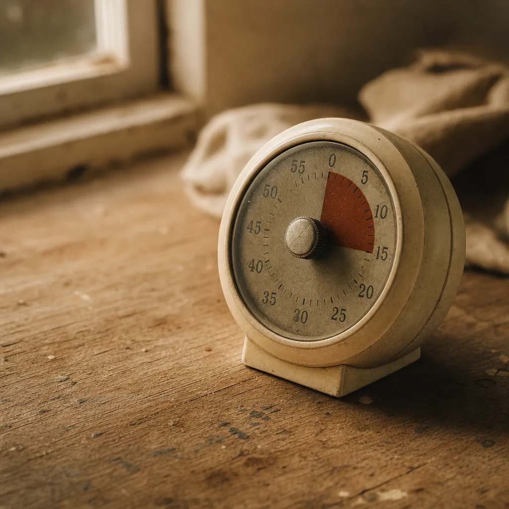 A vintage mechanical timer with its dial half-turned