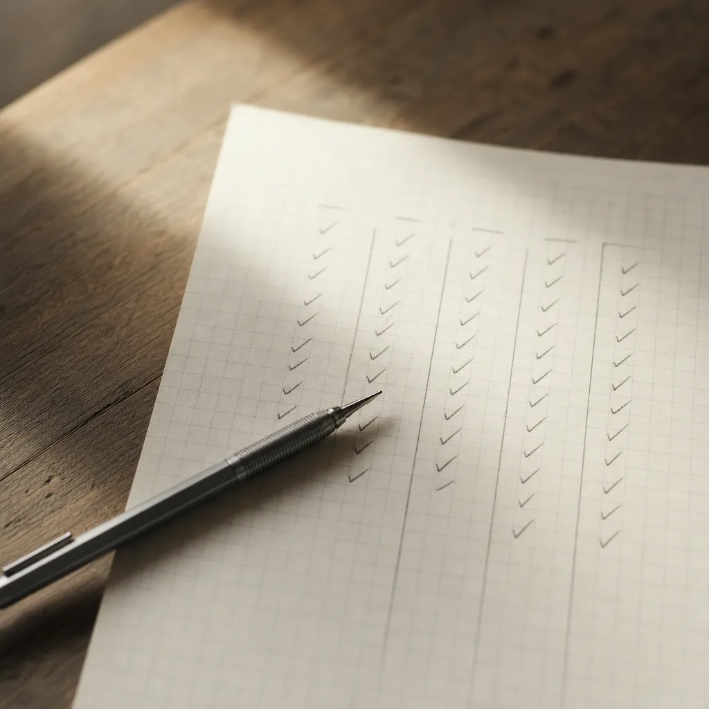 A single sheet of graph paper with faint penciled tick-marks in deliberate columns